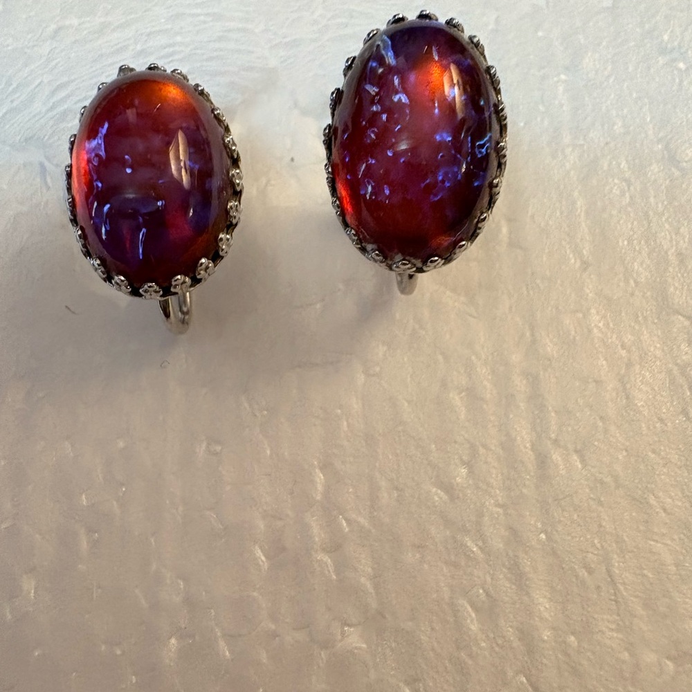 Purple and Silver Oval Earrings with Filigree Design